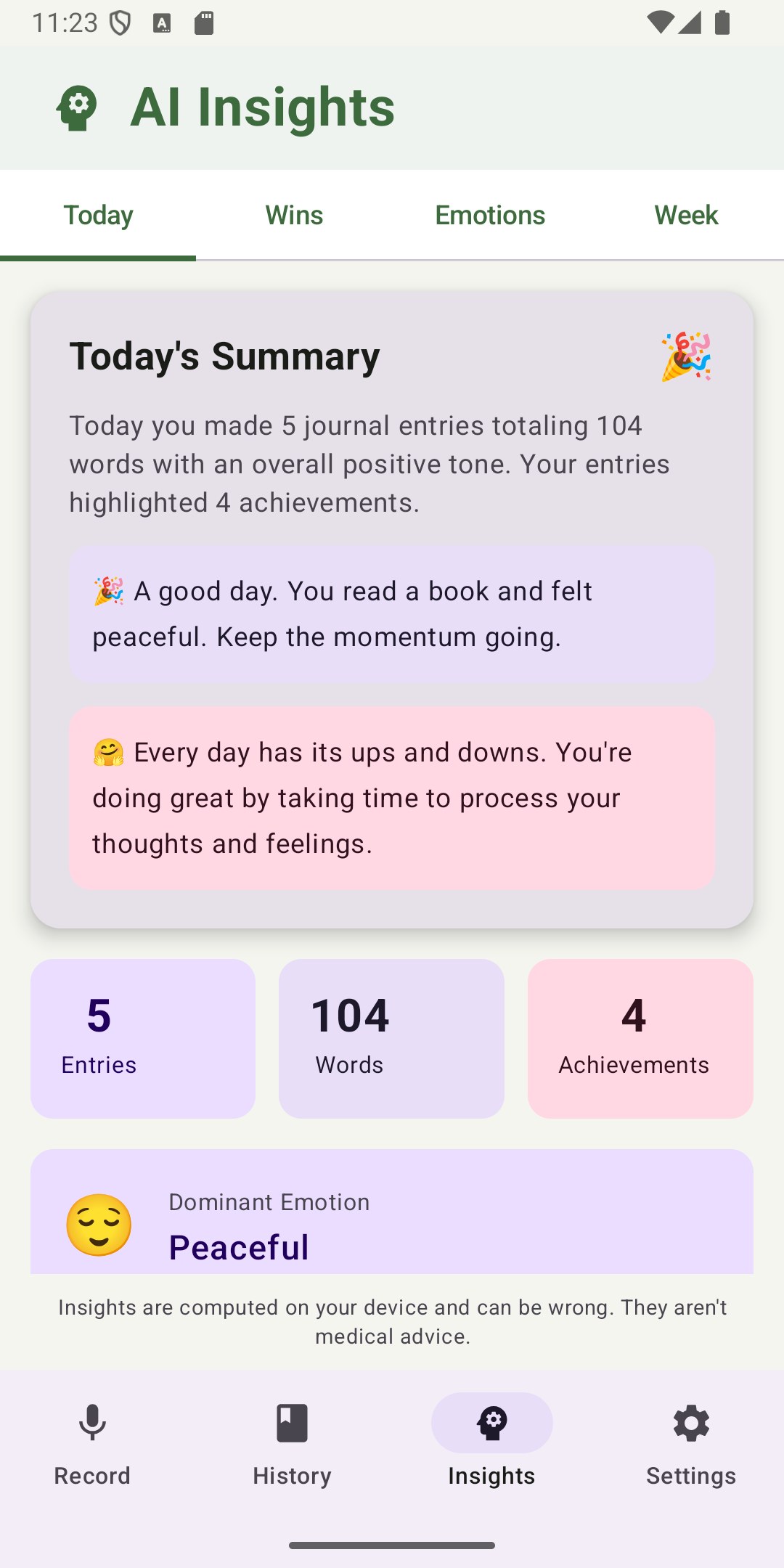 Today's insights summary in Jurnalr